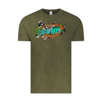 Vintage Olive western cowboy and hat with cactus and cowhide Vintage Tee - Artiststas