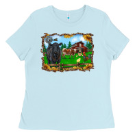 Baby Blue western barnyard black angus cattle longhorn rooster and chicks Ladies Tee - RanaPortraitStore