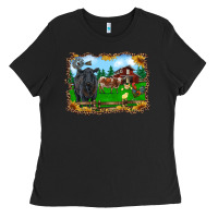 Black western barnyard black angus cattle longhorn rooster and chicks Ladies Tee - RanaPortraitStore