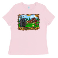 Bubblegum Pink western barnyard black angus cattle longhorn rooster and chicks Ladies Tee - RanaPortraitStore