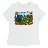 White western barnyard black angus cattle longhorn rooster and chicks Ladies Tee - RanaPortraitStore