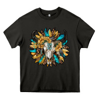 Asphalt bull skull with sunflower Heavy Core Tee - RanaPortraitStore