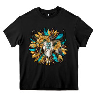 Black bull skull with sunflower Heavy Core Tee - RanaPortraitStore