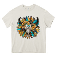 Cream bull skull with sunflower Heavy Core Tee - RanaPortraitStore