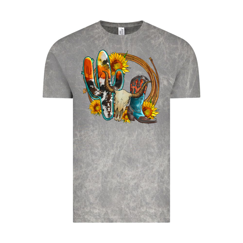 Western Cactus Bullskull And Boots With Sunflowers And Serape Leopard Vintage Tee by Artiststas | Teevron