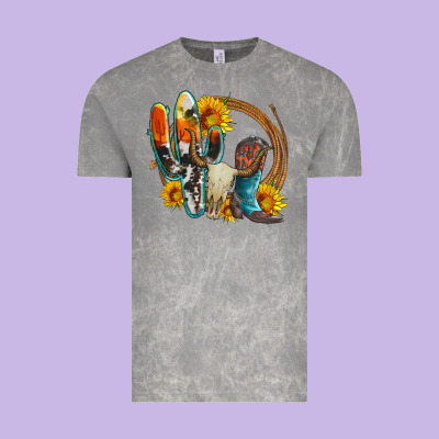 Western Cactus Bullskull And Boots With Sunflowers And Serape Leopard Vintage Tee Designed By Artiststas