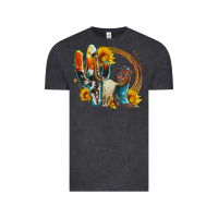 Vintage Black western cactus bullskull and boots with sunflowers and serape leopard Vintage Tee - Artiststas