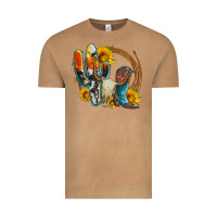 Vintage Camel western cactus bullskull and boots with sunflowers and serape leopard Vintage Tee - Artiststas