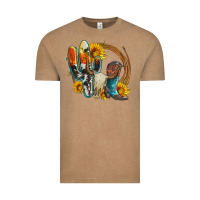 Vintage Coffee western cactus bullskull and boots with sunflowers and serape leopard Vintage Tee - Artiststas
