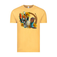 Vintage Mustard western cactus bullskull and boots with sunflowers and serape leopard Vintage Tee - Artiststas