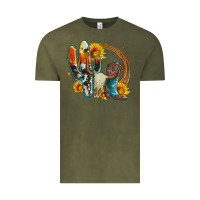 Vintage Olive western cactus bullskull and boots with sunflowers and serape leopard Vintage Tee - Artiststas