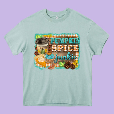 Pumpkin Spice Junkie Heavy Core Tee Designed By Barkaloodesign