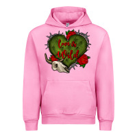 Fuchsia Pink love is wild with bullskull olivia Urban Hoodie - OliviaCreatesArt
