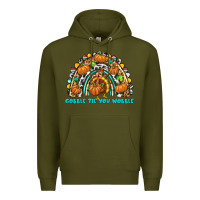 Army Green Gobble Til You Wobble with Rainbow Premium Hoodie - texasbilliewilder