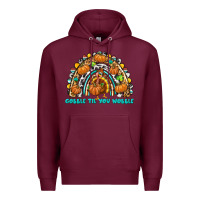 Burgundy Gobble Til You Wobble with Rainbow Premium Hoodie - texasbilliewilder