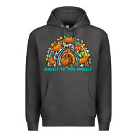 Charcoal Heather Gobble Til You Wobble with Rainbow Premium Hoodie - texasbilliewilder