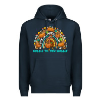 Navy Gobble Til You Wobble with Rainbow Premium Hoodie - texasbilliewilder