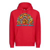 Red Gobble Til You Wobble with Rainbow Premium Hoodie - texasbilliewilder