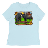 Baby Blue black angus cattle and bull in barnyard Ladies Tee - RanaPortraitStore