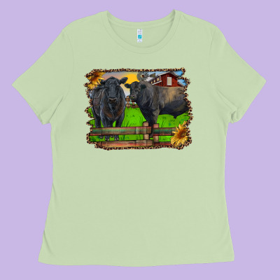 Black Angus Cattle And Bull In Barnyard Ladies Tee Designed By Ranaportraitstore