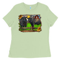 Matcha black angus cattle and bull in barnyard Ladies Tee - RanaPortraitStore