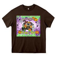 Chocolate Brown Halloween School Bus Heavy Core Tee - texasbilliewilder