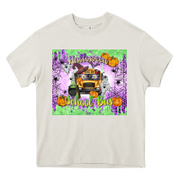 Cream Halloween School Bus Heavy Core Tee - texasbilliewilder