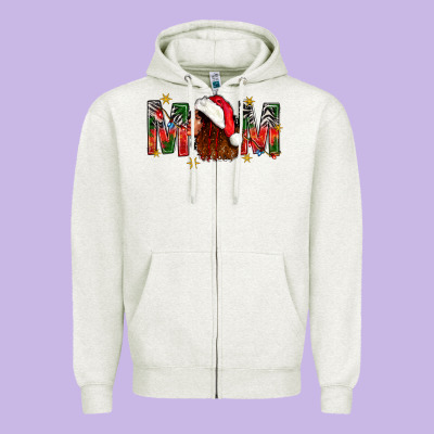 Western Mom With Woman In Santa Hat Zipper Hoodie Designed By Bundleandbundleshop