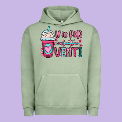 V Is For Valentine Venti Coffee Cup Urban Hoodie Designed By Oliviacreatesart