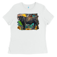 White black angus bull with aztec and farm background Ladies Tee - RanaPortraitStore