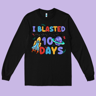 I Blasted My Way Through 100 Days Long Sleeve Tee Designed By Maliassmallbusiness