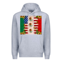 Heather Grey American flag mexico flag sunflower cactus Premium Hoodie - JahusDesignShop