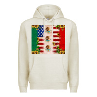 Oatmeal Heather American flag mexico flag sunflower cactus Premium Hoodie - JahusDesignShop