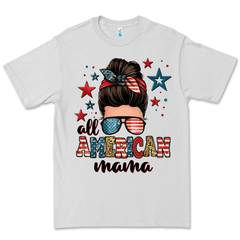 All American Mama Messy Bun Premium Tee by Zillion Design Studio | Teevron