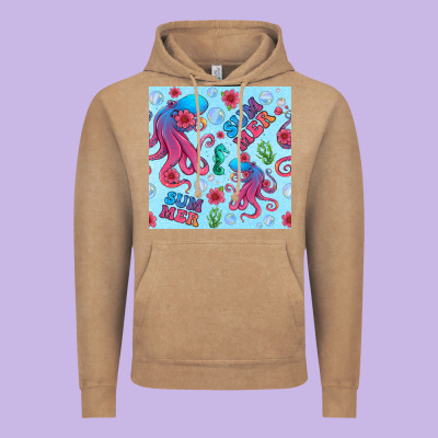 Summer And Octopus Seamless Pattern Vintage Hoodie Designed By Bundleandbundleshop
