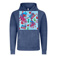 Vintage Denim summer and octopus seamless pattern Vintage Hoodie - BundleAndBundleShop