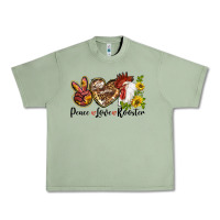 Oil Green Peace Love Rooster With Sunflower Urban Heavy Tee - LillyAllenDesigns