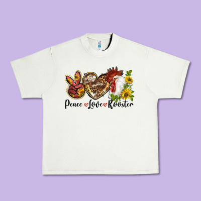 Peace Love Rooster With Sunflower Urban Heavy Tee Designed By Lillyallendesigns
