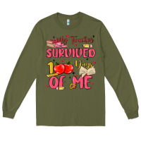 Army Green my teacher survived 100 days of me Long Sleeve Tee - MaliasSmallBusiness