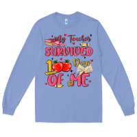 Colony Blue my teacher survived 100 days of me Long Sleeve Tee - MaliasSmallBusiness