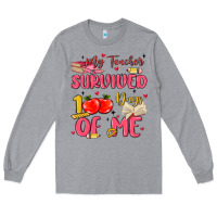 Heather Grey my teacher survived 100 days of me Long Sleeve Tee - MaliasSmallBusiness