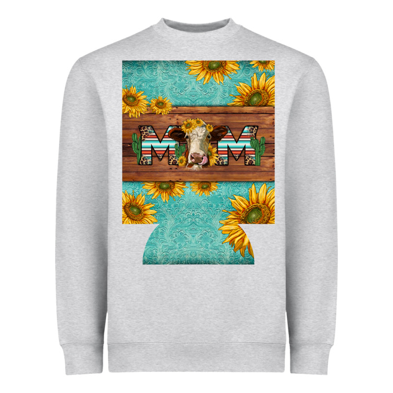 Mom Hereford Cattle Sunflowers On Tooled Leather Regular Can Cooler Heavyweight Sweatshirt by BarkalooDesign | Teevron