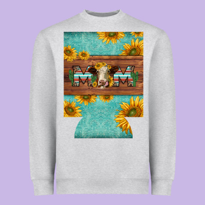 Mom Hereford Cattle Sunflowers On Tooled Leather Regular Can Cooler Heavyweight Sweatshirt Designed By Barkaloodesign