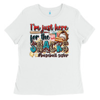 White i'm just here for the snacks #baseball sister Ladies Tee - Zillion Design Studio