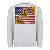 Heather Grey Western American Flag And Deer Heavyweight Sweatshirt - LillyAllenDesigns