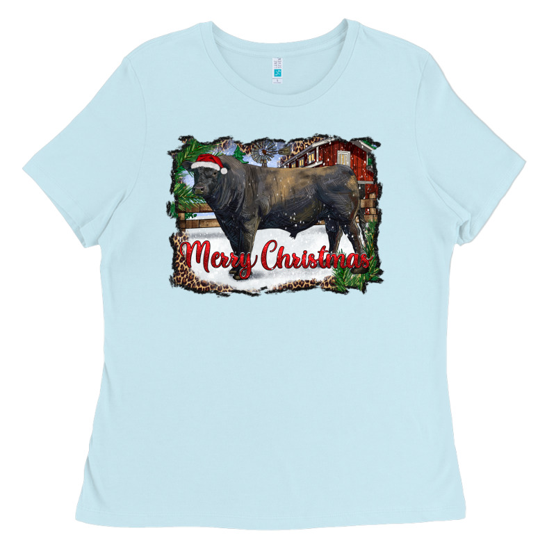 Merry Christmas Black Angus Bull And Farm Ladies Tee by RanaPortraitStore | Teevron
