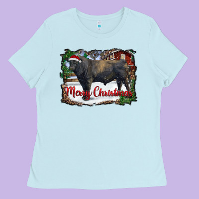 Merry Christmas Black Angus Bull And Farm Ladies Tee Designed By Ranaportraitstore