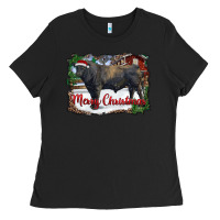 Black merry Christmas black angus bull and farm Ladies Tee - RanaPortraitStore