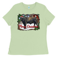 Matcha merry Christmas black angus bull and farm Ladies Tee - RanaPortraitStore