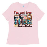 Bubblegum Pink i'm just here for the snacks #baseball brother Ladies Tee - Zillion Design Studio